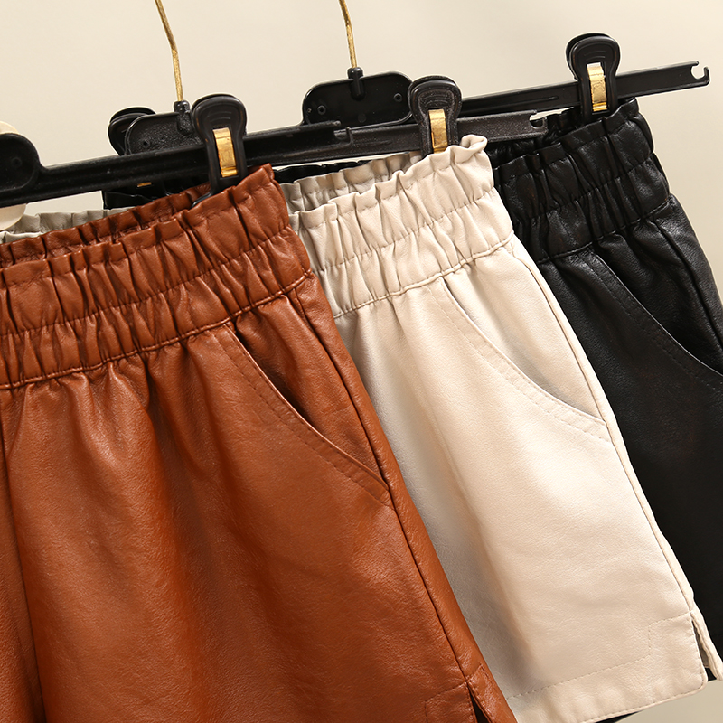 Quần da nữ cao cấp xẻ tà ống rộng xinh đẹp quần short da bigsize nữ lưng cao có chun túi rộng phù hợp đi làm đi chơi
