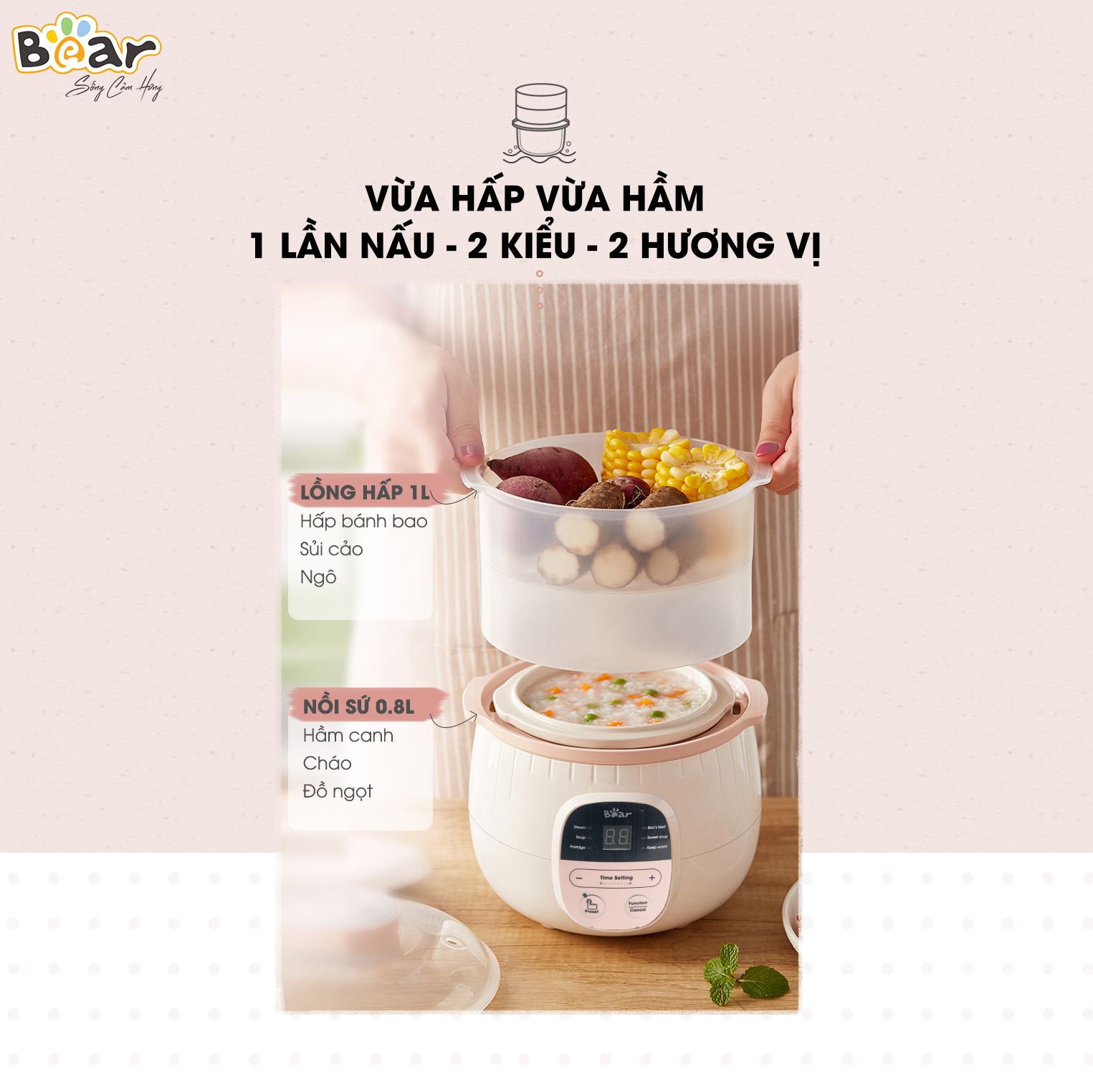 Nồi nấu chậm 0.8L SUBE001.01 - Có lồng hấp