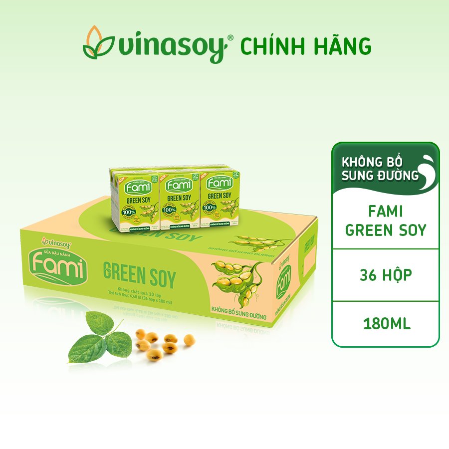 Thùng sữa đậu nành Fami Green soy không bổ sung đường (36 hộp x 180ml)