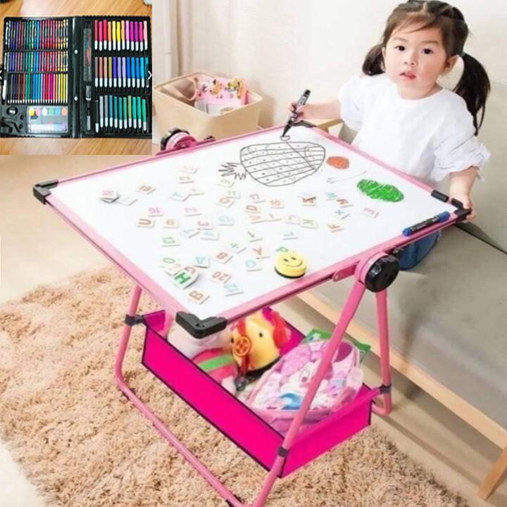 Bảng vẽ 2 mặt kèm dụng cụ phấn, giẻ lau, bút màu, nam châm,số và chữ cái