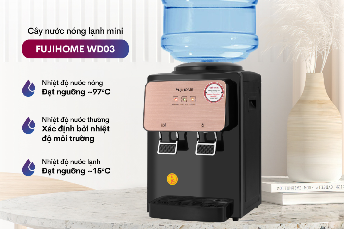 CÂY NƯỚC NÓNG LẠNH ĐỂ BÀN MINI FUJIHOME WD03E - Hàng Chính Hãng