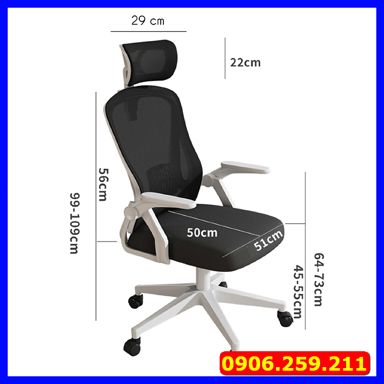 Ghế Xoay Văn Phòng Lưới Làm Việc Công Thái Học - Ghế Làm Việc Xoay Có Tựa Đầu, Tay Gập Thông Minh, Lưới Thoáng Khí.
