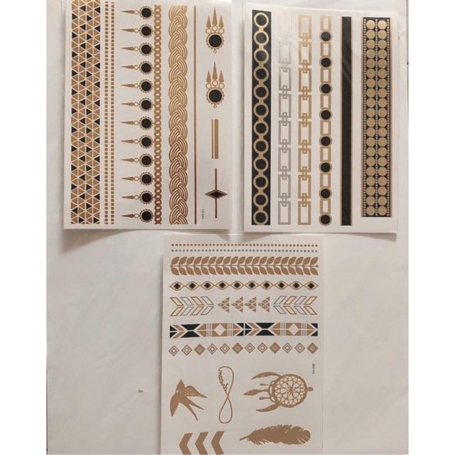 Combo 3 tấm hình xăm dán ánh kim vòng tay sắc nhọn 15x22cm- mua 2 combo tặng bắp tay xinh