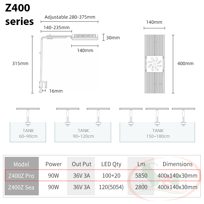 Đèn led Week RGB-UV Pro Z series Z200, Z400 kẹp treo bể thủy sinh cá tép cảnh