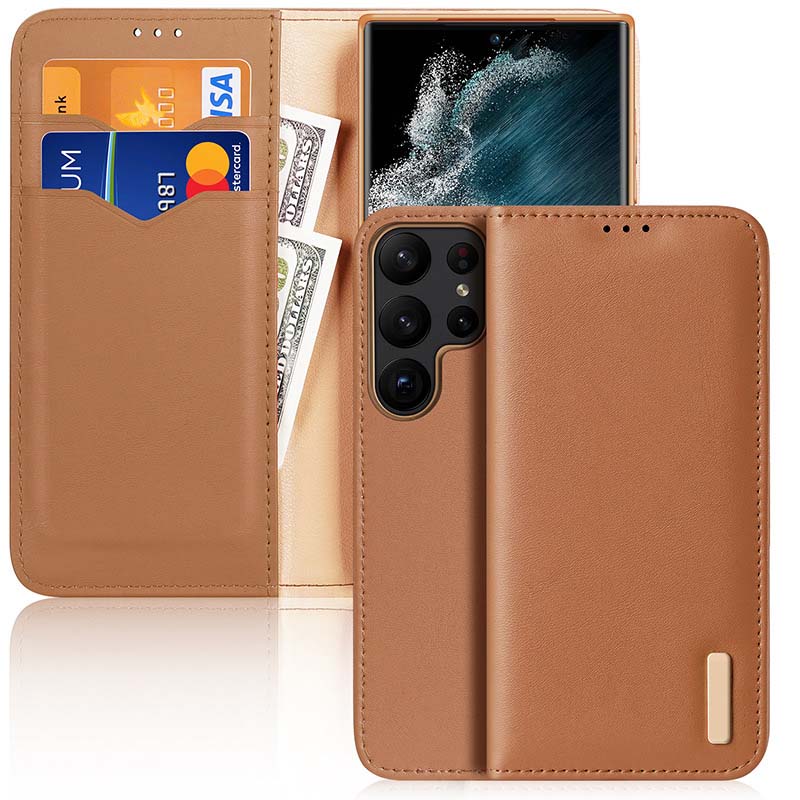 Bao da da bò thật cho Samsung S23 Ultra 5G kiểu ví 2 mặt cao cấp