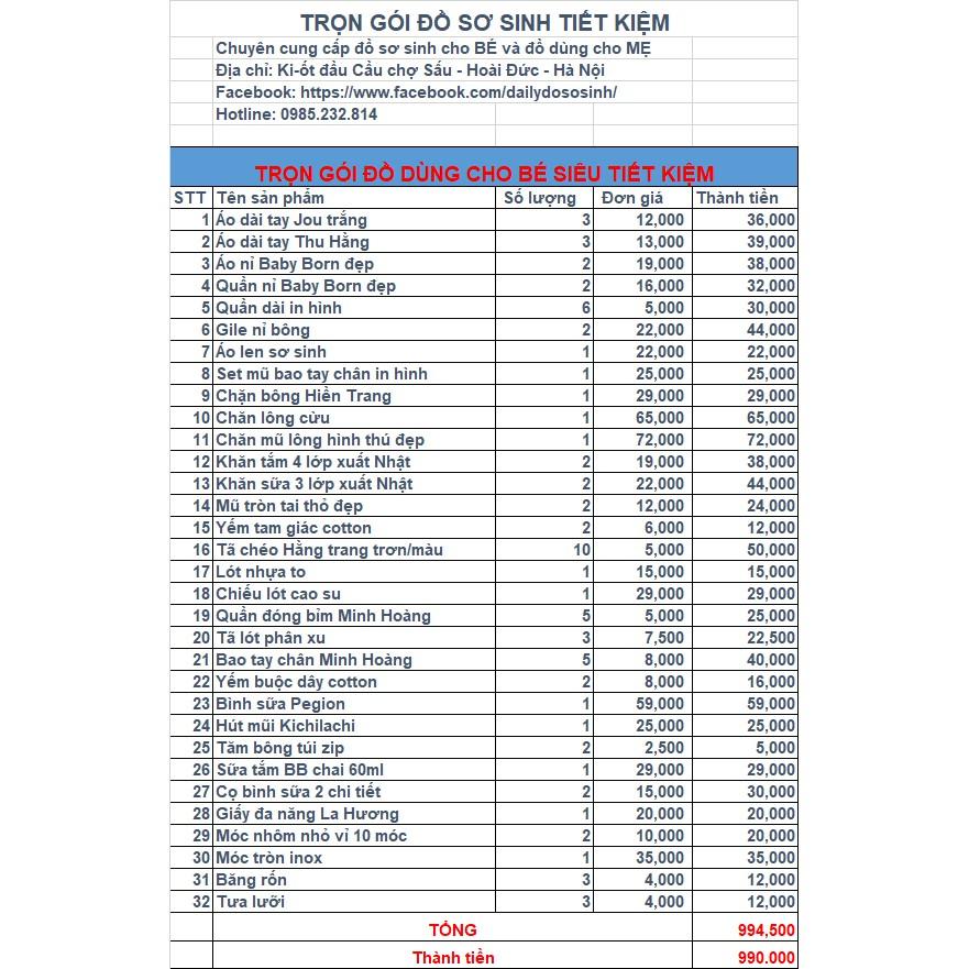COMBO TRỌN GÓI ĐỒ SƠ SINH MÙA THU MỚI NHẤT