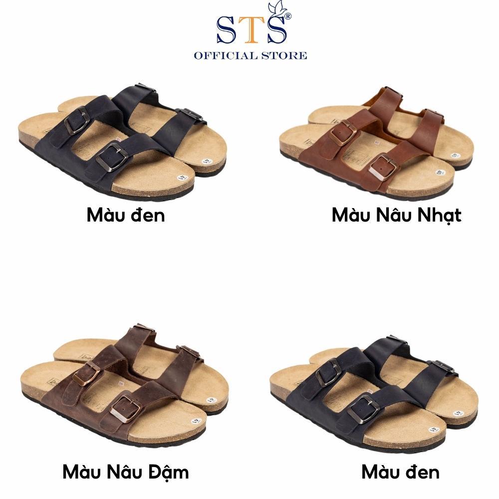 Dép sandal quai ngang Birken đế trấu unisex nam nữ da bò thật đi học đi biển chống nước nhẹ D01