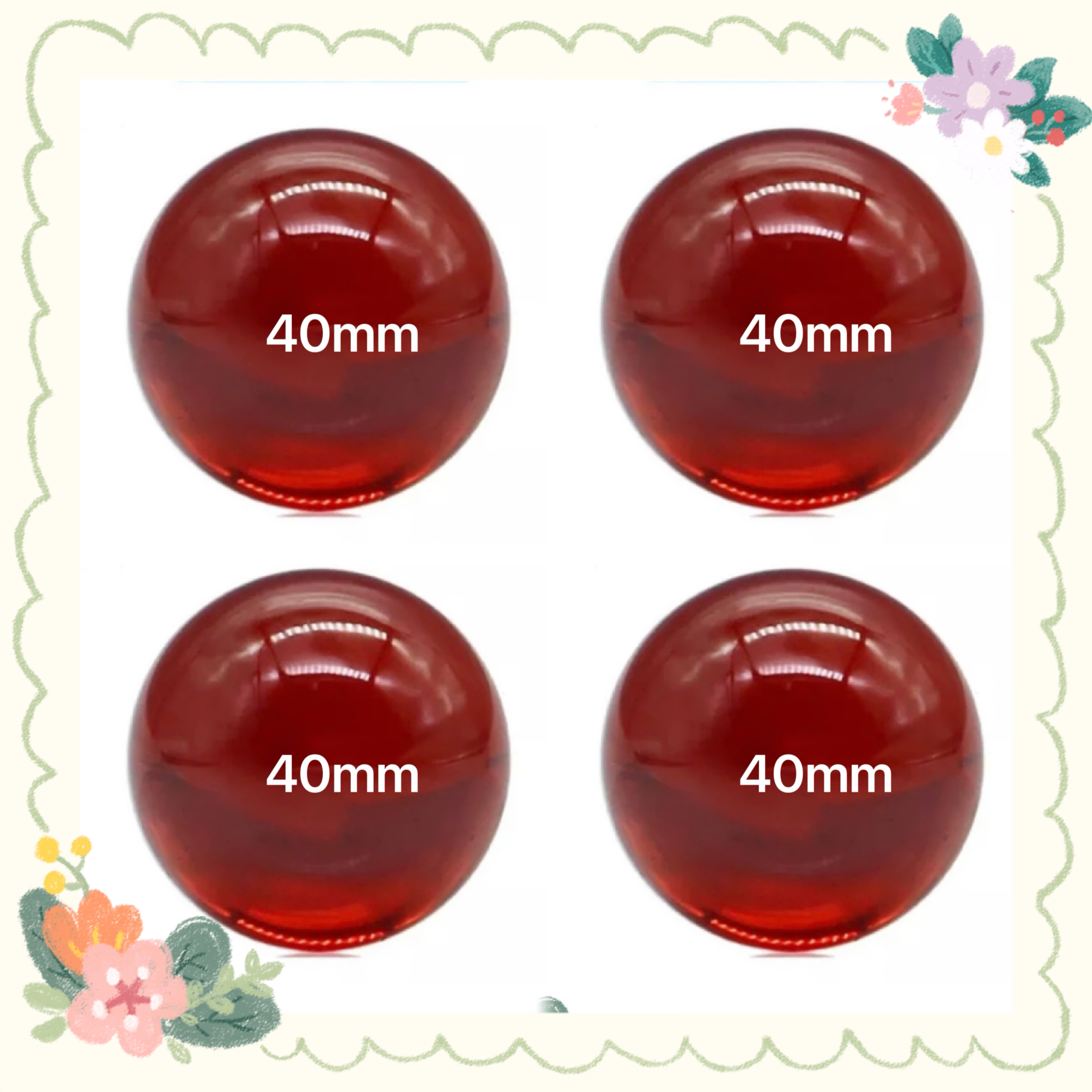 4 viên 40mm bi thuỷ tinh màu đỏ trong suốt - bi trang trí và sưu tầm