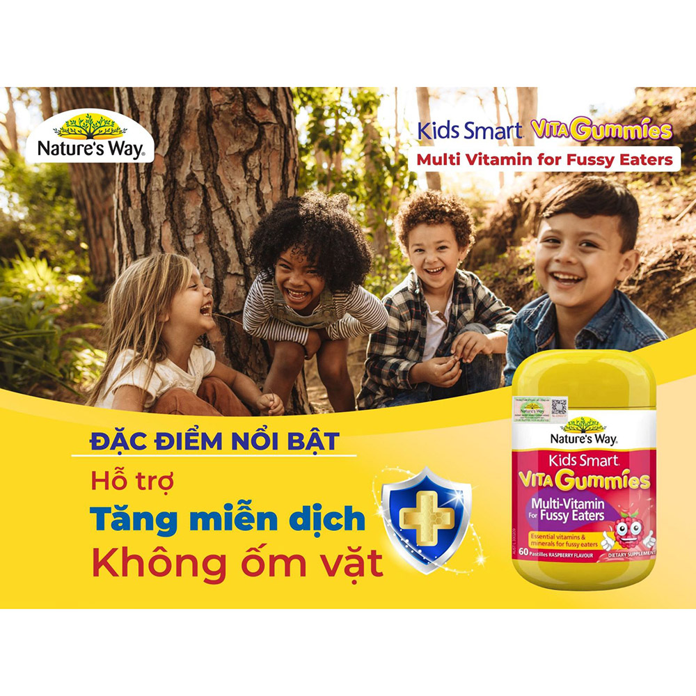 Nature's Way Kids Smart VITA GUMMIES MULTIVITAMIN FOR FUSSY EATERS - Vitamin Tổng Hợp Dạng kẹo Dẻo(60 viên/ Lọ)