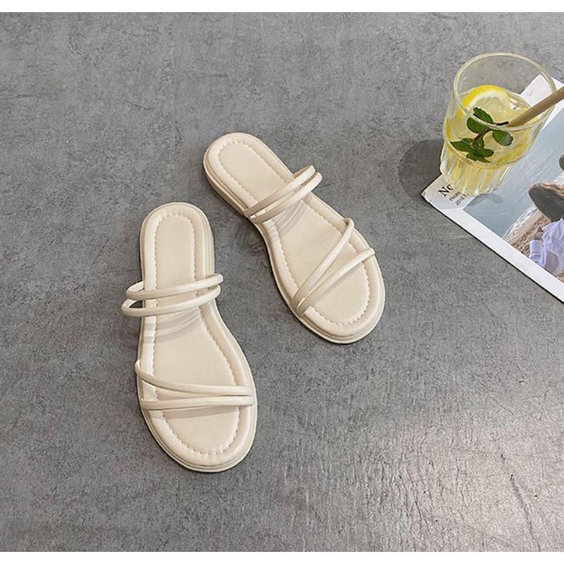 Sandal nữ đế dẻo quai da mềm, đi được 2 kiểu 2 màu Trắng + Đen xinh xắn - Mã S52