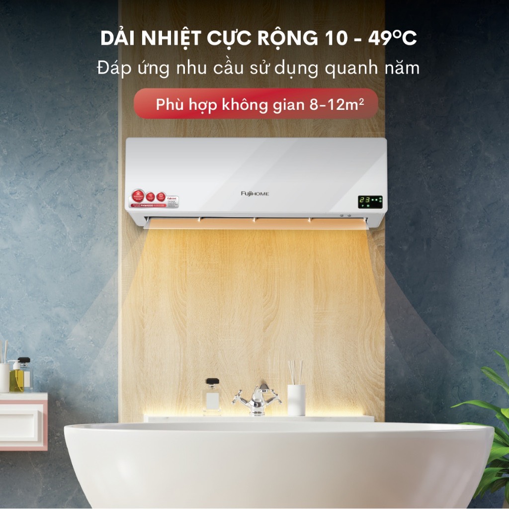 Máy sưởi điều hòa treo tường nhập khẩu FUJIHOME FHW4000 quạt sưởi ceramic không khô da, không đốt oxi, tiết kiệm điện - Hàng chính hãng