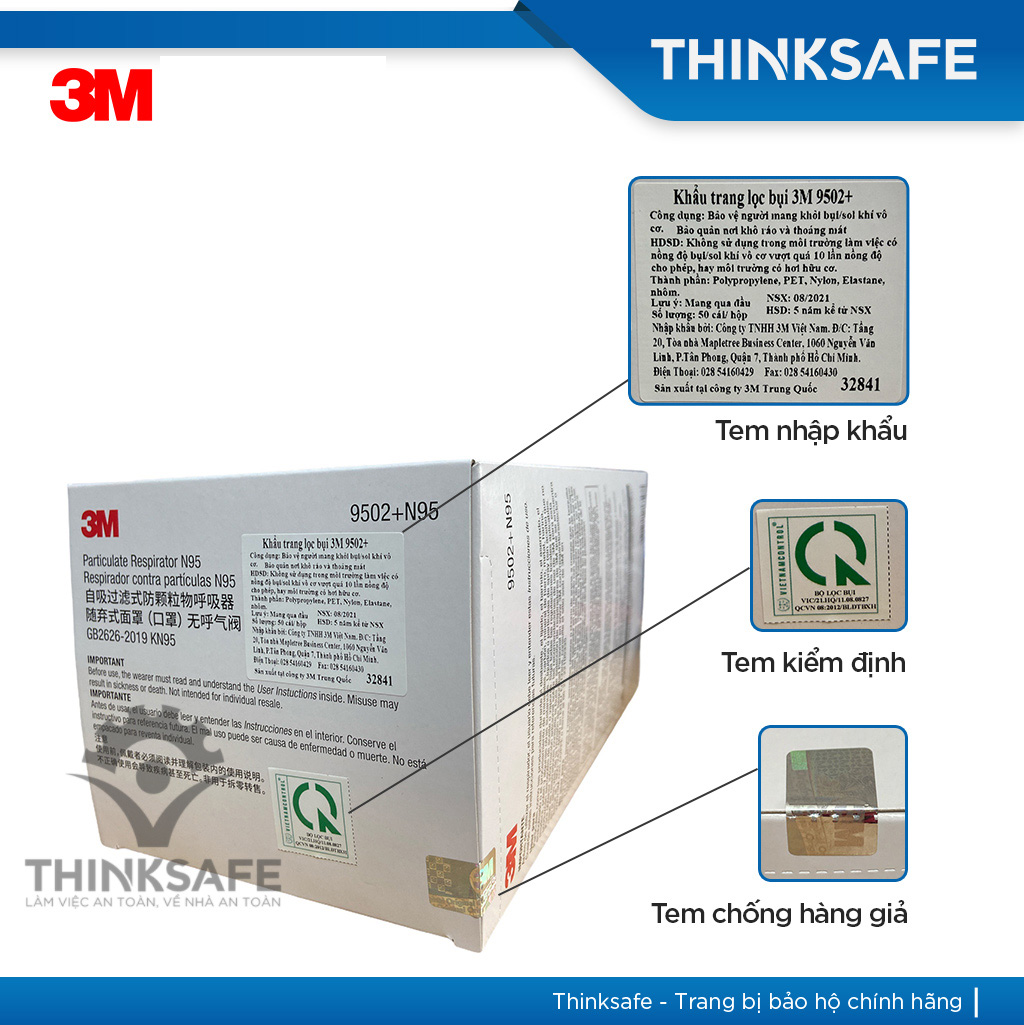 Khẩu trang N95 3M 9502 kháng khuẩn chống bụi mịn - Khẩu trang 3d mask thiết kế thoải mái khi đeo đạt chuẩn N95 kháng khuẩn, chống bụi, chống độc, Khẩu trang 3M chính hãng
