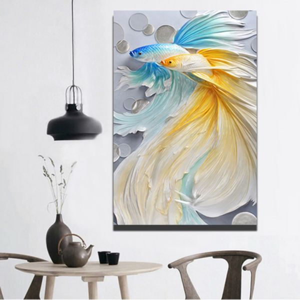 Tranh dán tường 3d đôi cá vàng có sẵn keo SN41