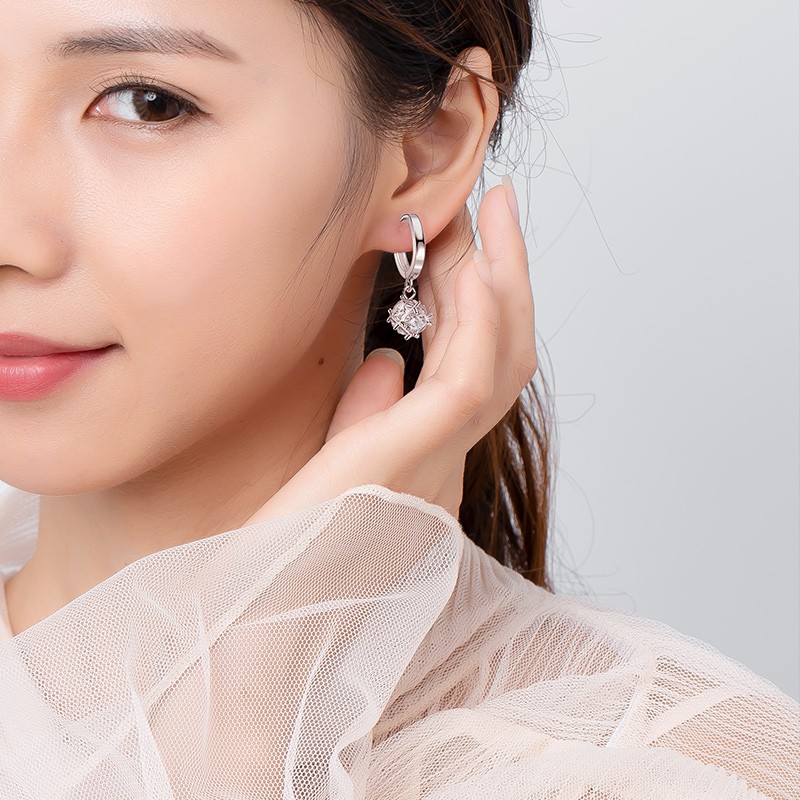 Bông tai nữ khuyên tròn đính đá khí chất Hàn Quốc