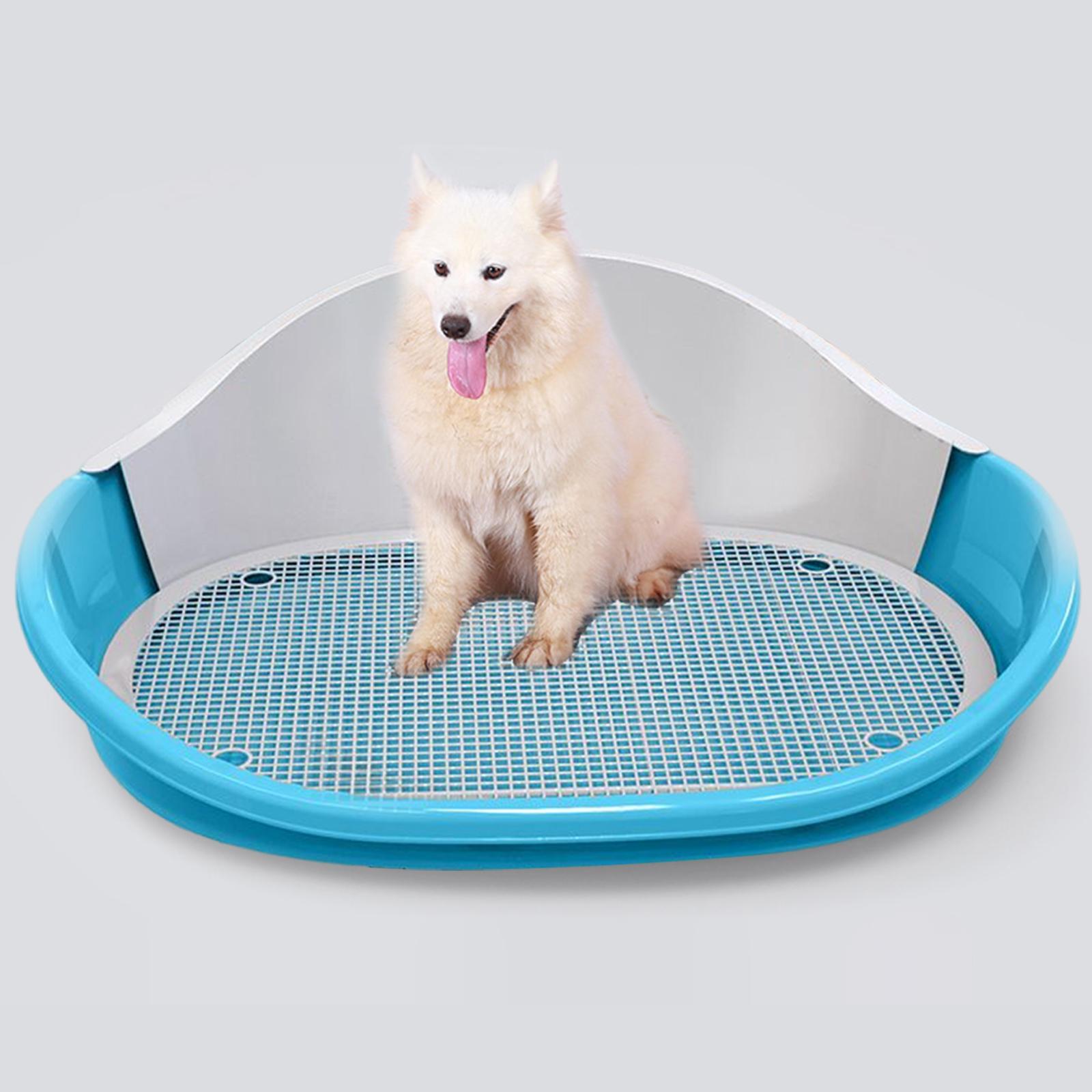 Dog Toilet with Urinary Column Dog Litter Tray Mesh Grids Potty Trainer Blue