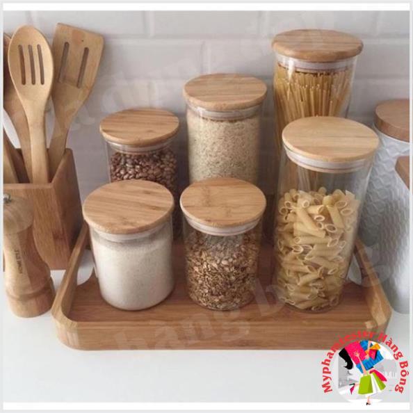 Lọ thủy tinh nắp gỗ tre chúc các cỡ hàng cao cấp