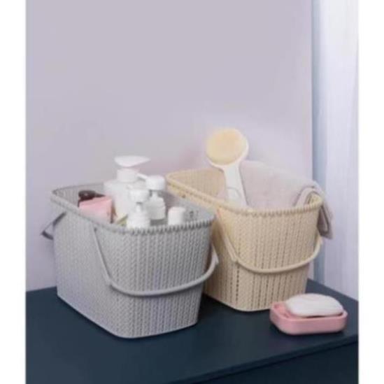 Rổ hai quai xách đựng đồ đa năng / Giỏ nhựa giả mây Hàn Quốc