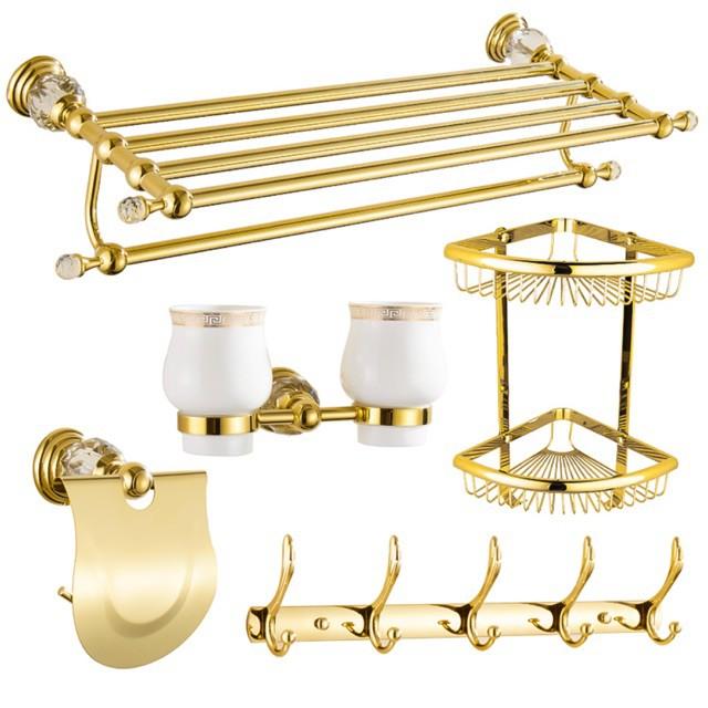 Bộ giá treo phòng tắm phong cách tân cổ điển chất liệu bằng đồng mạ vàng titan cao cấp