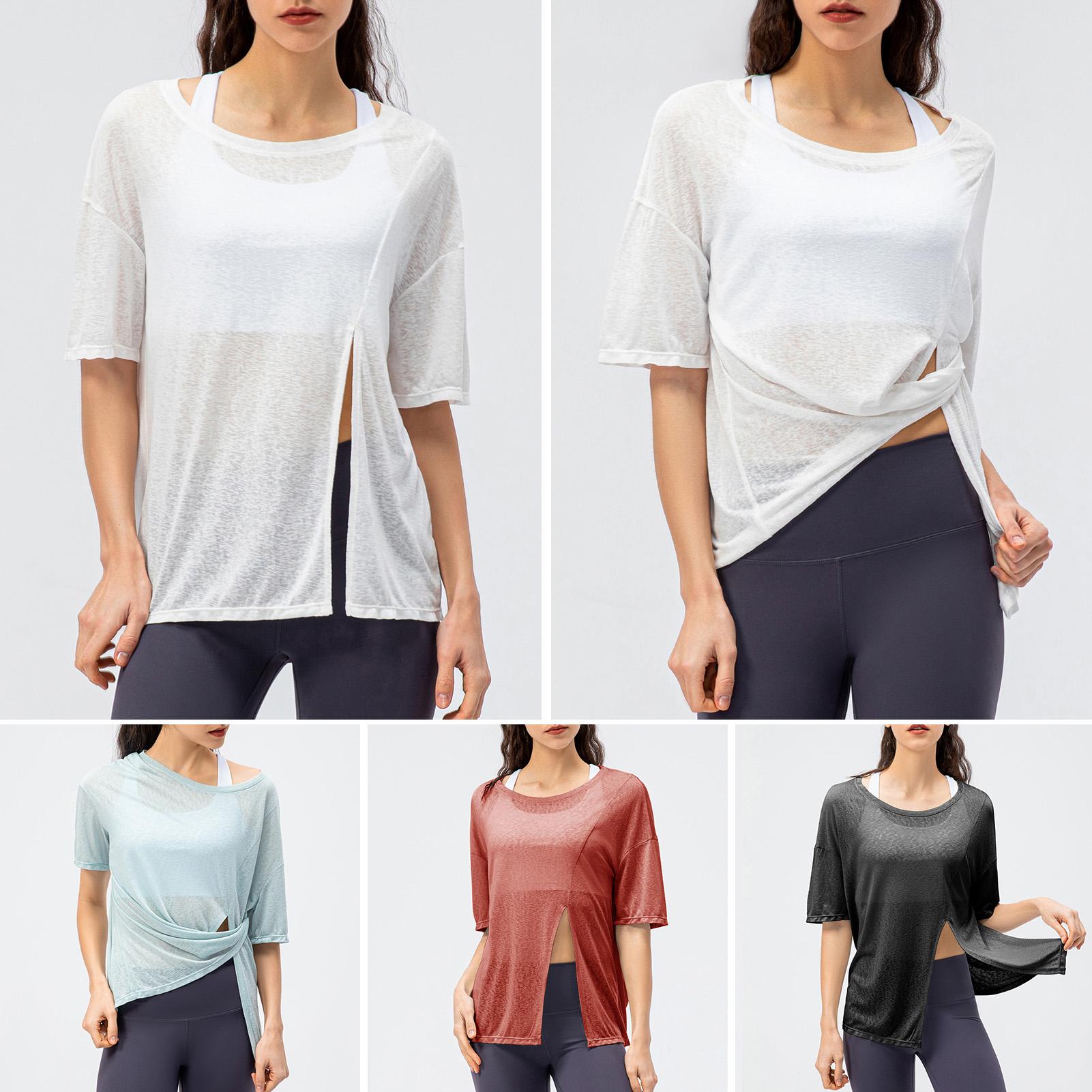 Áo thun nữ rộng rãi tay ngắn có xẻ tà phía trước để tập thể thao thoáng mát