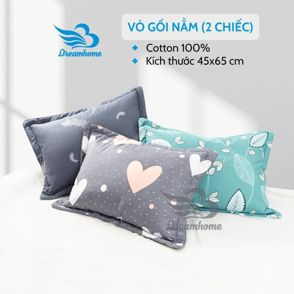 Vỏ gối cotton 100% 45x65 đẹp cao cấp 1 đôi, vỏ gối nằm cotton khóa kéo nhiều màu cho bé