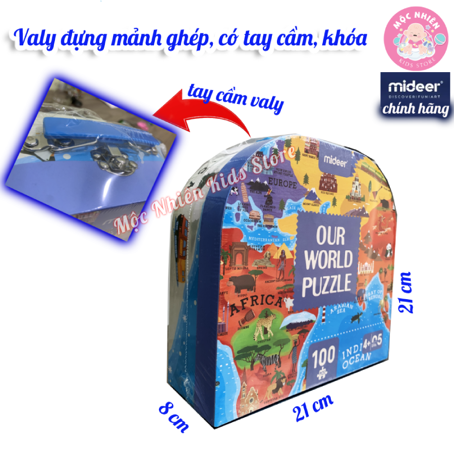 Bộ xếp hình puzzle valy Mideer 100 mảnh ghép dành cho bé 4 tuổi trở lên - Chủ đề Thế giới chúng ta MD3027