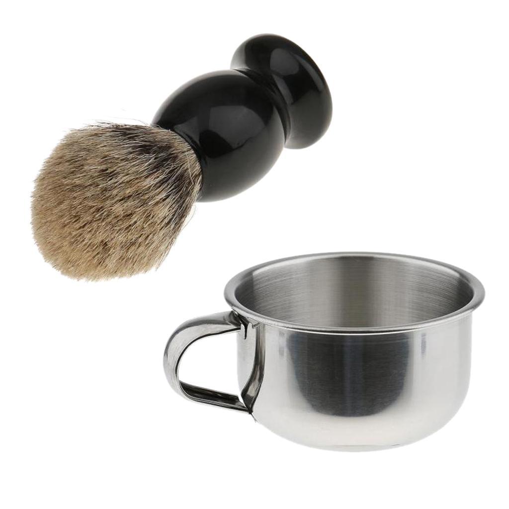 Pro Soft Men Facial Cleaning Hair Shaving Set Brush with Soap Mug Bowl Cup for Safety Shave Travel Kit, Father Gift