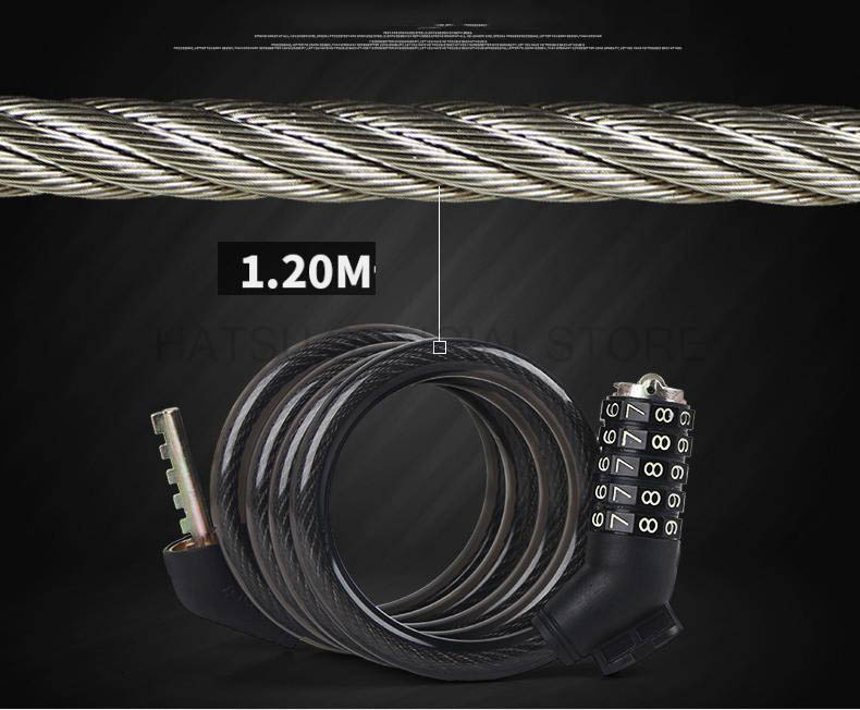Khóa xe đạp 5 số chống trộm, khóa dây hợp kim thép bọc cao su chắc chắn - đường kính bao gồm vỏ bọc 1.2cm - dài 1 mét