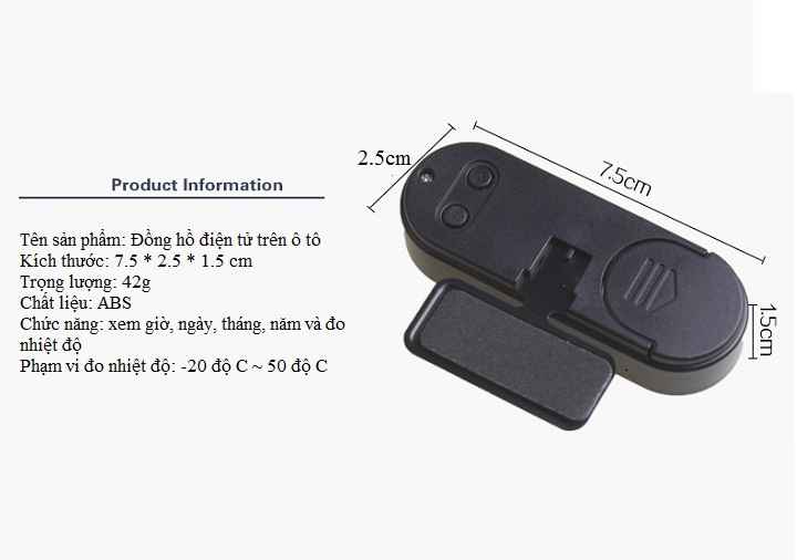 Đồng hồ kiêm máy đo nhiệt độ trên ô tô mini màn hình LCD sắc nét có chức năng chuyển sang xem ngày ( NHỎ NGẮN, XINH XẮN ) ( Tặng kèm móc treo chai nước ngẫu nhiên )