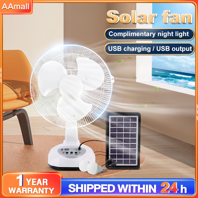 Quạt Tích Điện Năng Lượng Mặt Trời Solar Fan Siêu Mát, Tiết Kiệm Điện- Cúp Điện Vẫn Có Thể Sử Dụng Được - Có Đèn Ngủ ,3 tốc độ,USB/sạc bằng năng lượng mặt trời, CHÍNH HÃNG, BẢO HÀNH 12 THÁNG