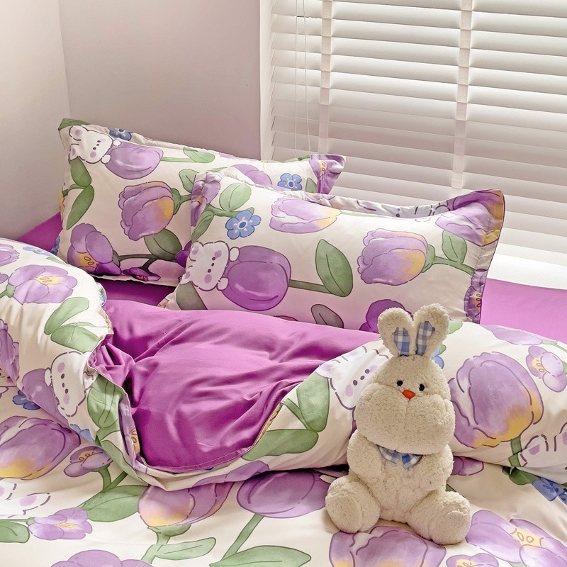 Bộ chăn ga gối cotton LIDACO PL1 - Thỏ hoa tím SP001490