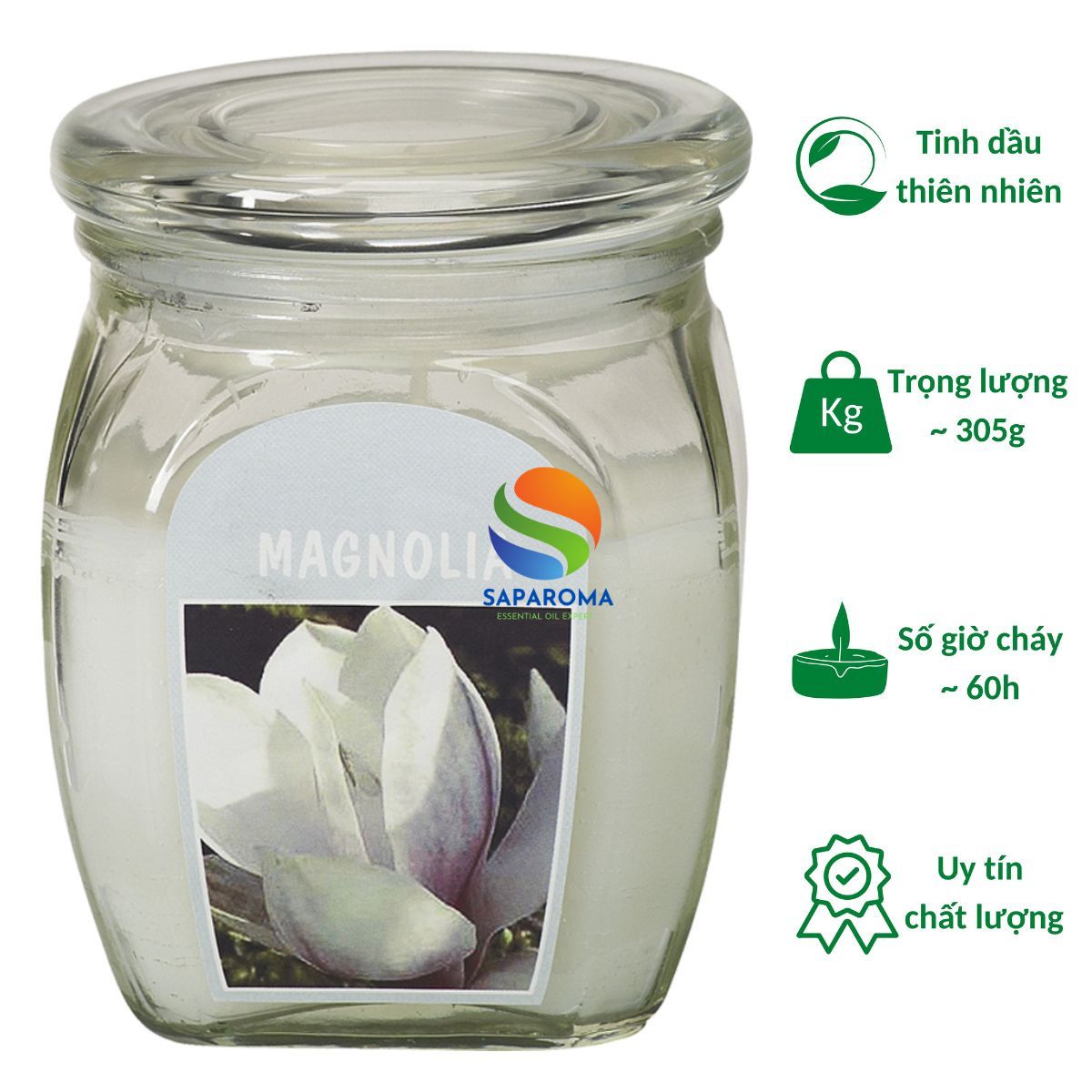 Hũ nến thơm tinh dầu Bolsius Magnolia 305g QT024368 - hoa mộc lan, nến trang trí, thơm phòng, thư giãn, Hỗ trợ khử mùi