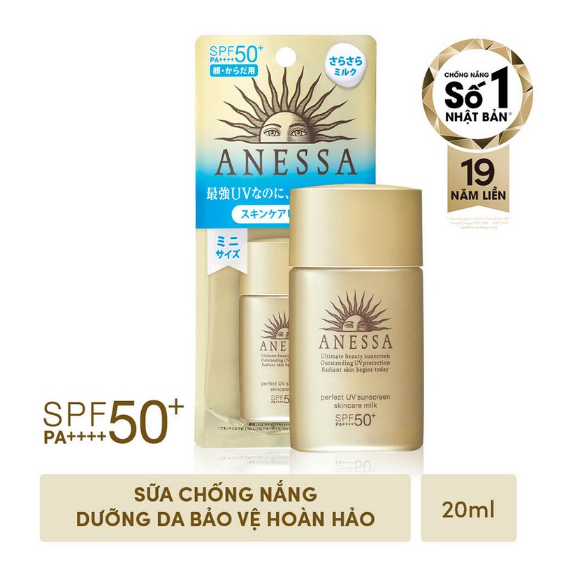 Bộ đôi sữa chống nắng bảo vệ hoàn hảo Anessa Perfect UV Sunscreen Skincare Milk 60ml &amp; 20ml