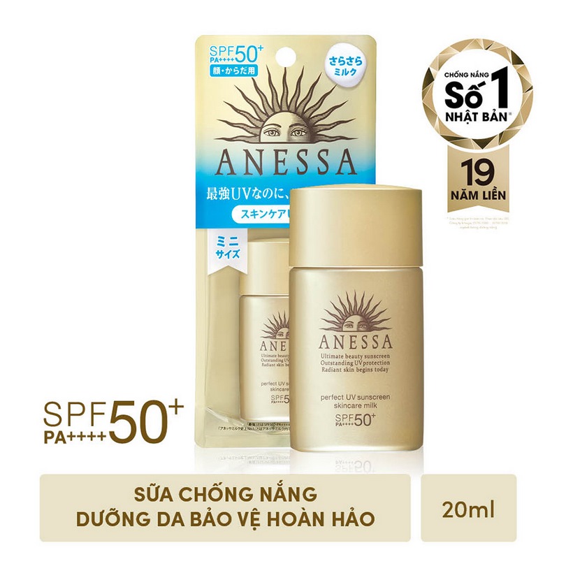 Sữa Chống Nắng Kiềm Dầu Khô Thoáng Anessa Perfect UV Sunscreen Skincare Milk Spf50+ Pa++++ (20ml)