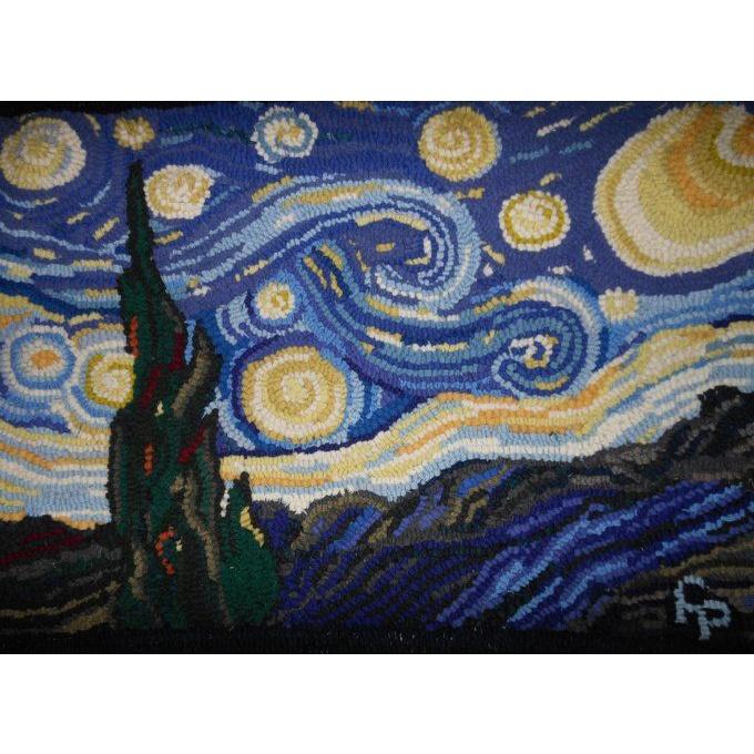 Bộ Thêu Len Xù Van Gogh Starry Night Sky - Trời Đêm - Punch Needle Decor có hướng dẫn, thêu len nổi