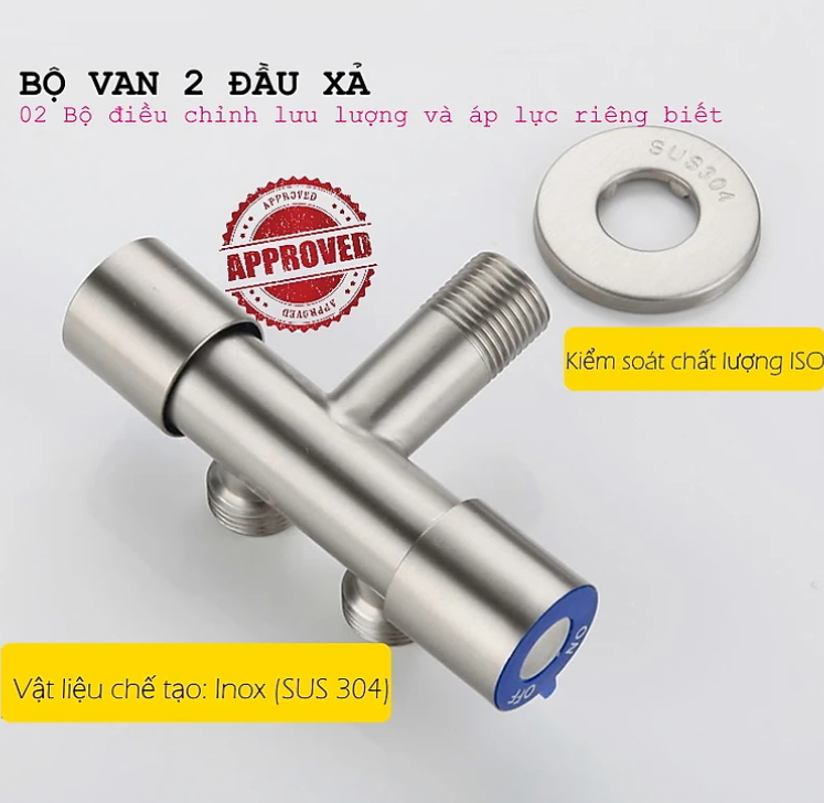 Van Nước 2 Cổng Xả Có Điều Khiển Riêng Biệt Dạng Vòi Chia Nước. Đường Kính Van 20mm, Chất Liệu Bằng Inox 304- Hàng Chính Hãng