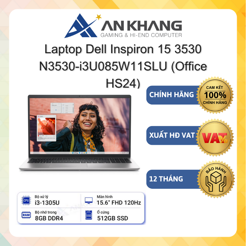 Laptop Dell Inspiron 15 3530 N3530-i3U085W11SLU (Core i3-1305U| 8GB| 512GB SSD| 15.6&quot; FHD| Bạc) - Hàng Chính Hãng - Bảo Hành 12 Tháng Tại Dell Việt Nam
