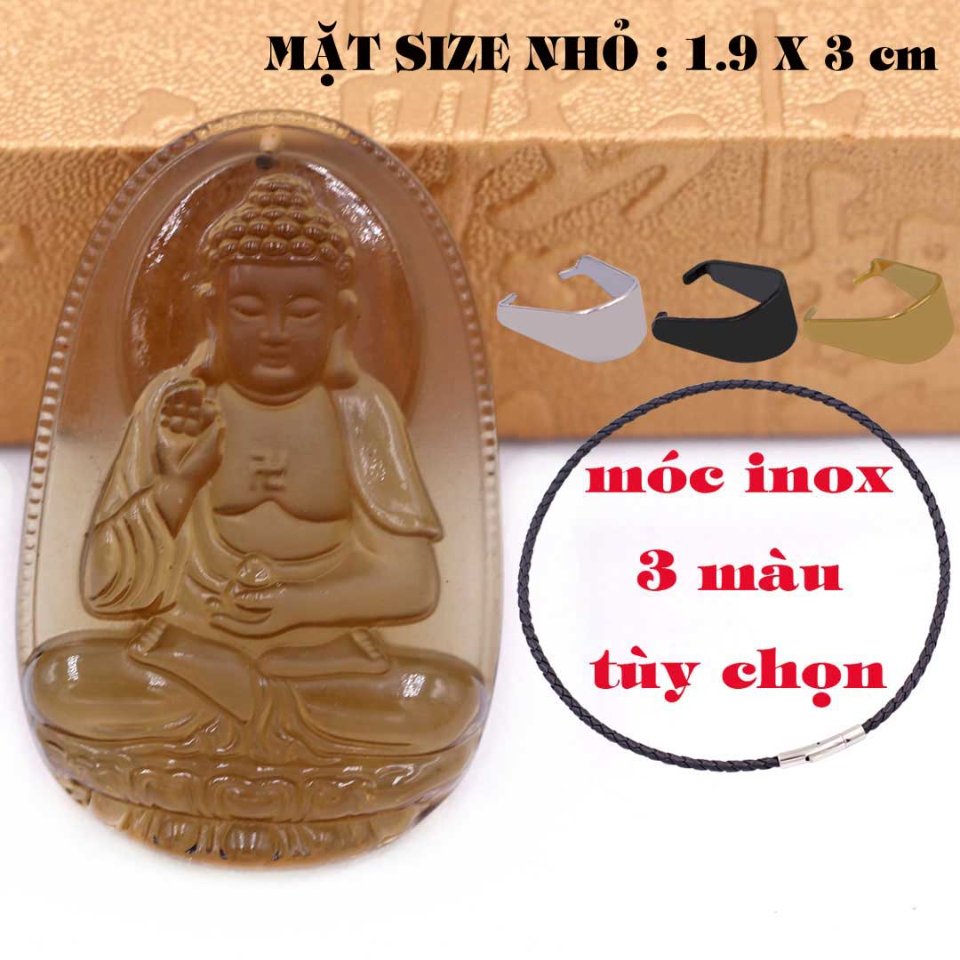 Mặt Phật A di đà đá đá obisdian  1.9cm x 3cm  kèm vòng cổ dây da đen + móc inox vàng, Phật bản mệnh, mặt dây chuyền