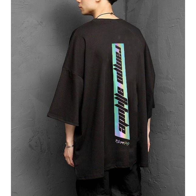 Áo thun unisex form rộng tay lỡ in phản quang 7 màu RAMPO, áo phông nam đẹp thun cotton co dãn 4 chiều