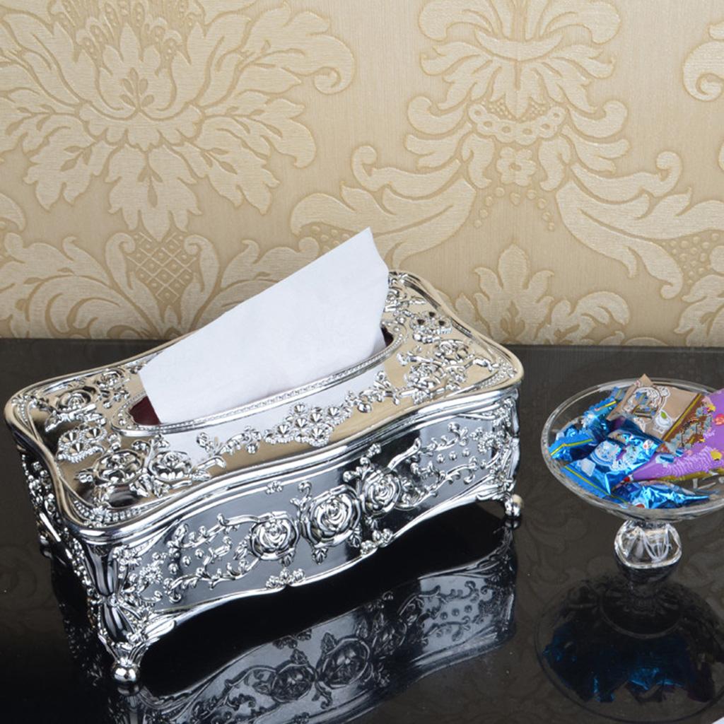 2pcs European Style Tissue Box Cover Living Room Car Tissue Holder Cover-Silver