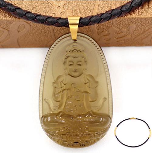 Dây chuyền mặt phật Đại Nhật Như Lai thạch anh khói 5cm + dây da - phật bản mệnh tuổi Mùi, tuổi Thân