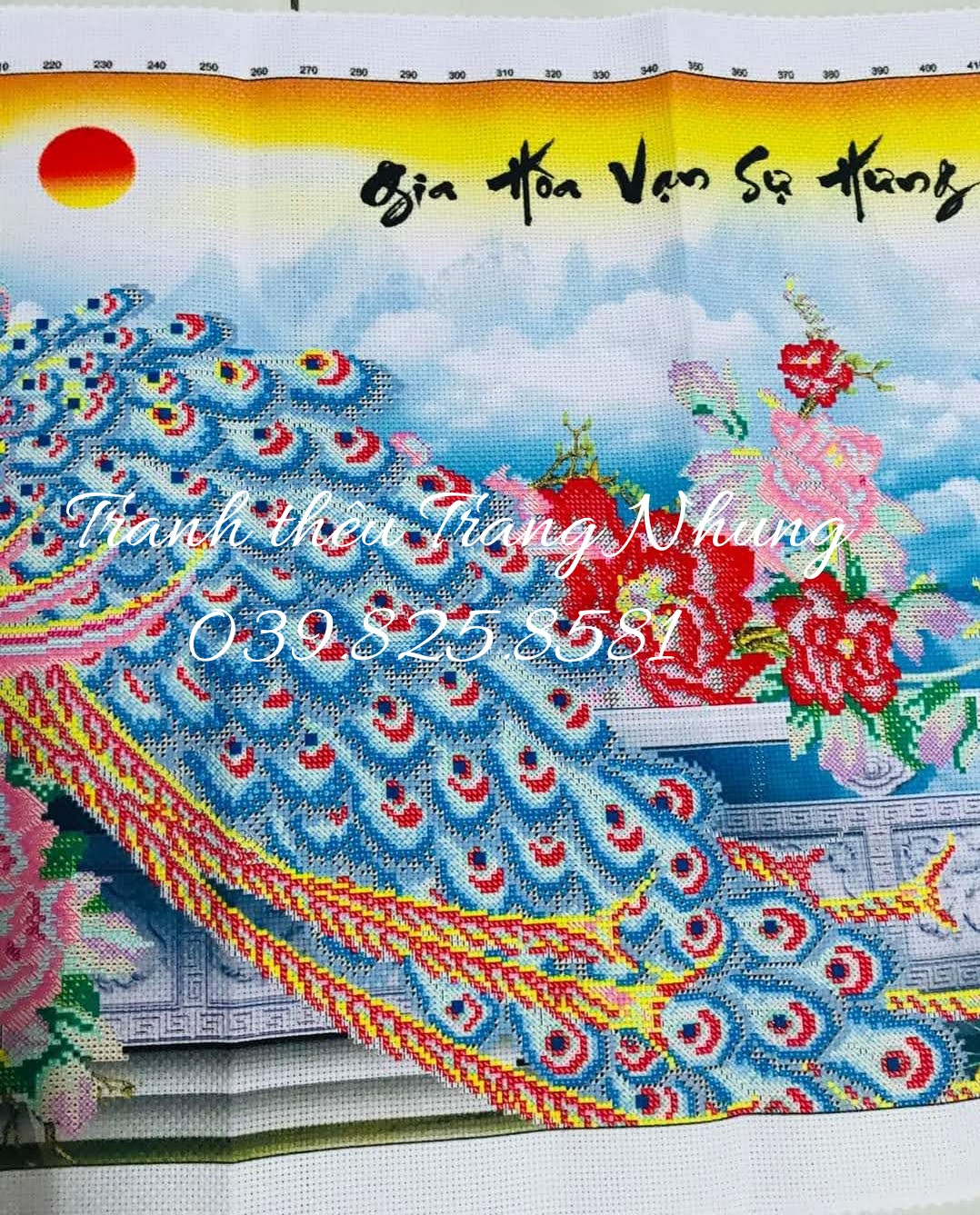 Tranh thêu chữ thập Hoa khai phú quý 88918 100x57cm