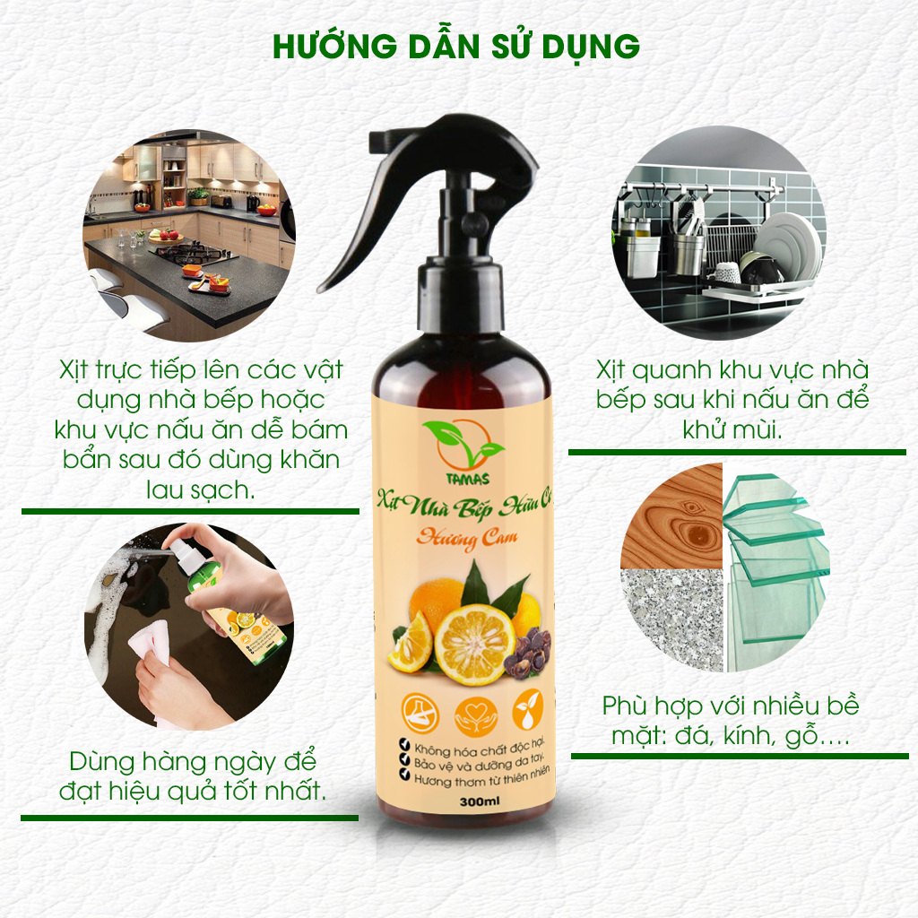 Xịt bếp đa năng hữu cơ bồ hòn hương cam chai 300ml-500ml, nước lau bếp từ giúp làm sạch, khử mùi, khử khuẩn dụng cụ, bếp từ, bếp ga