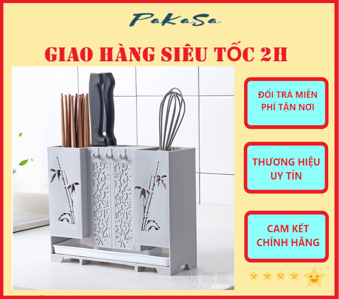 Kệ Cắm Dao ,Kéo, Đũa Muỗng Có Khay Hứng Nước Có Thể Dan Tường Hoặc Để Bàn - Hàng Chính Hãng 