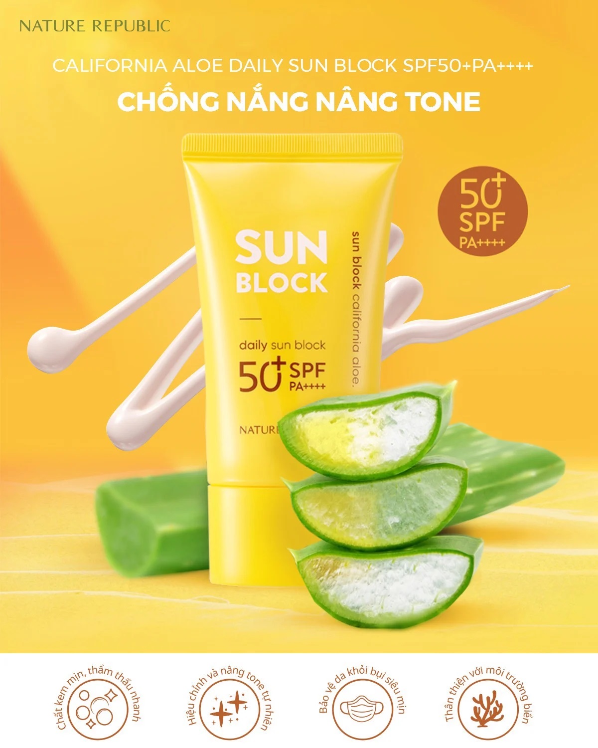 Kem Chống Nắng Cho Mọi Loại Da Hàn Quốc Nature Republic California Aloe Daily Sun Block SPF50+PA+++ 57ml