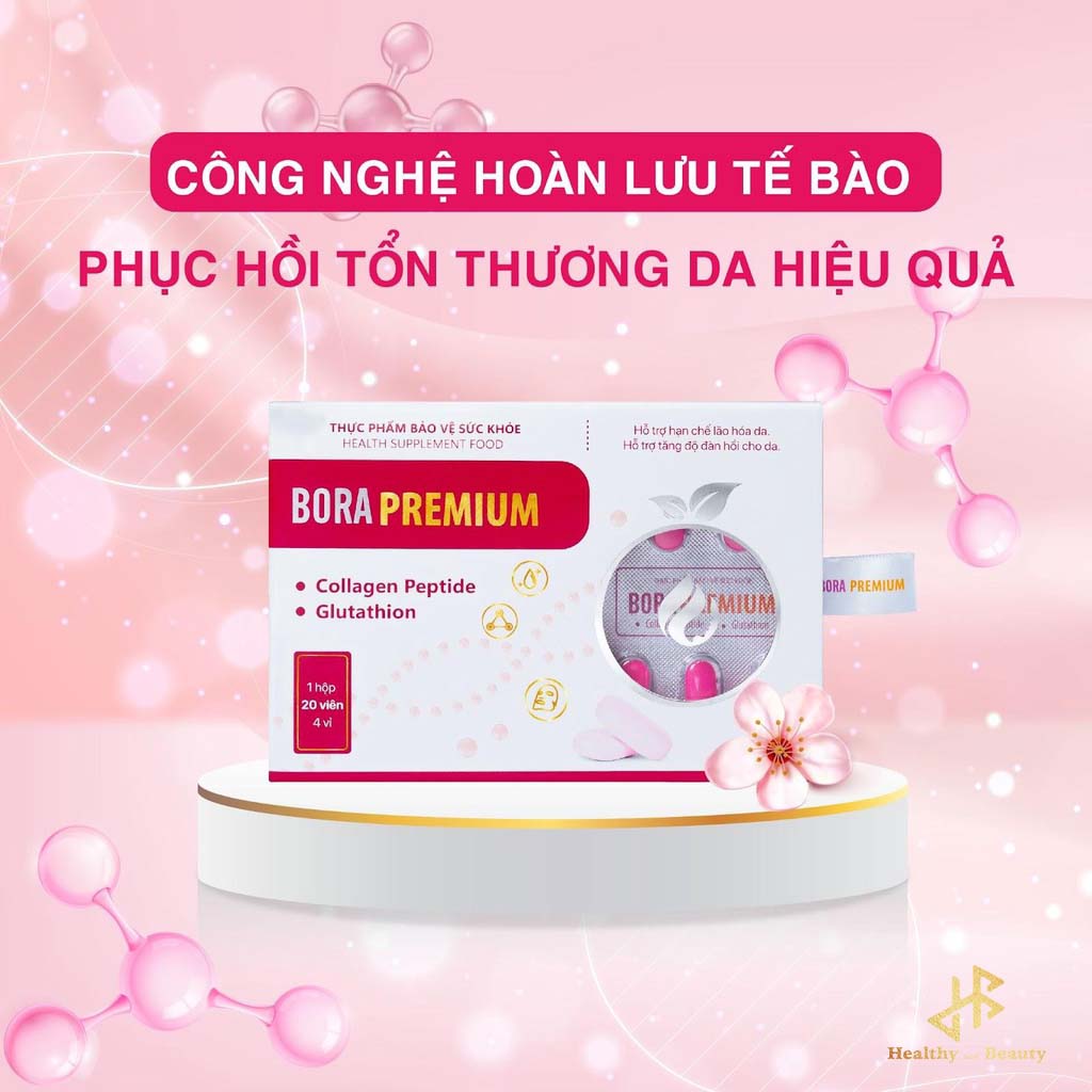 Viên uống trẻ hóa và trắng da Bora Premium hộp 20 viên