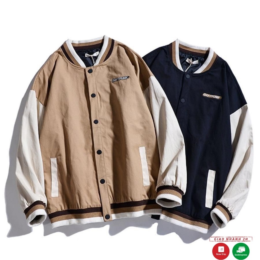 Áo khoác bomber jacket dù 2 lớp form rộng unisex thu đông nam nữ bóng style bóng chày 3 màu lạ mắt