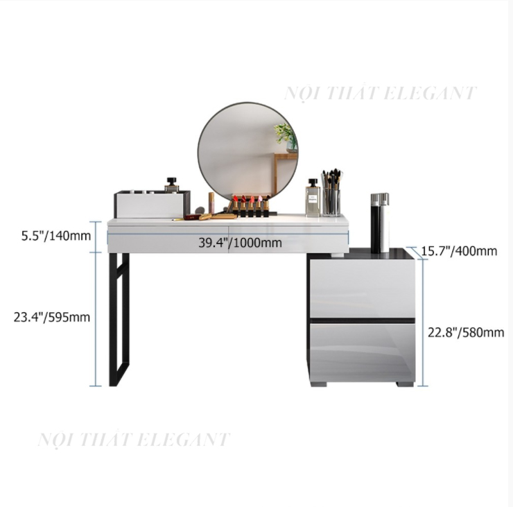 Bộ bàn trang điểm cao cấp Vanity, kiểu dáng hiện đại, cá tính , sản phẩm bao gồm gương và ghế kèm theo – EL-TD06