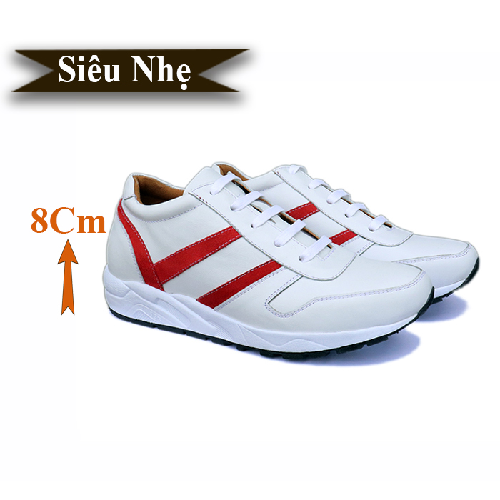 Giày Độn Nam Siêu Nhẹ T&TRA Tăng Cao 8Cm- T21 Trắng- Chất Liệu Da Bò Cao Cấp, Đế và Lót Tăng Cao Chất Liệu EVA Siêu Nhẹ, Trọng Lượng Nhẹ Hơn 30% So Với Đế Cao Su