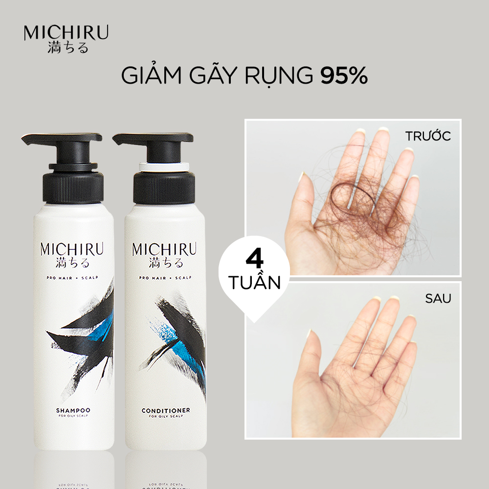 Bộ Gội Xả Michiru Ngăn Gãy Rụng 95% &amp; Làm Dày Tóc Dành Cho Da Đầu Nhờn (180gx2)