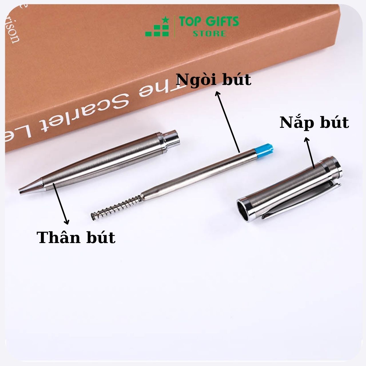 Bút Ký Khắc Tên ALAN xoay mở ngòi 0.7mm Đen viền bạc ALX025| Miễn phí khắc tên + Ruột bút